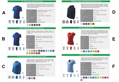 Tehle obrázek sem dávám pro představu, jak asi barvy vypadají. C souboru, kde jsou všechny trika a u nich barvy, jsou ty barvy takové všelijaké. Skutečnost je taková ... jak to říct ... hezčí :-)