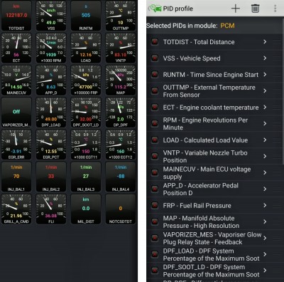 ForScan-dashboard.jpg (501.92 KiB) Zobrazeno 6053 x Vlevo nactene budiky s hodnotama<br />vpravo jejich nastaveni